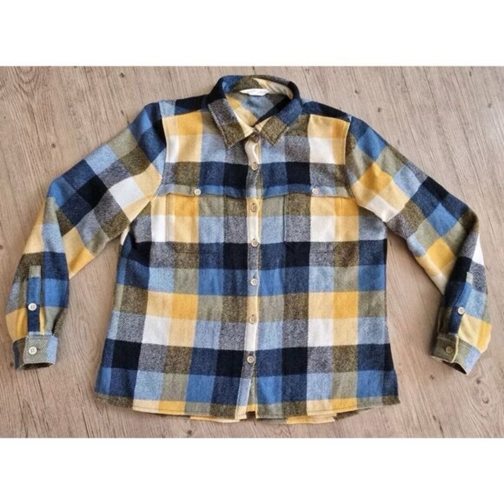 WOOLRICH Plaid Women's Wool Buffalo Stag Shirt, Shacket French Blue Size L